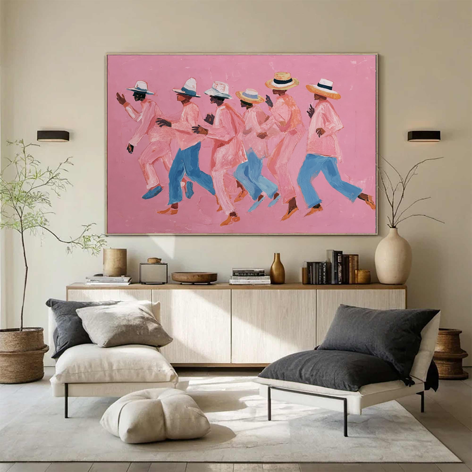 Pink and blue pop art wall decor Vibrant contemporary figure art