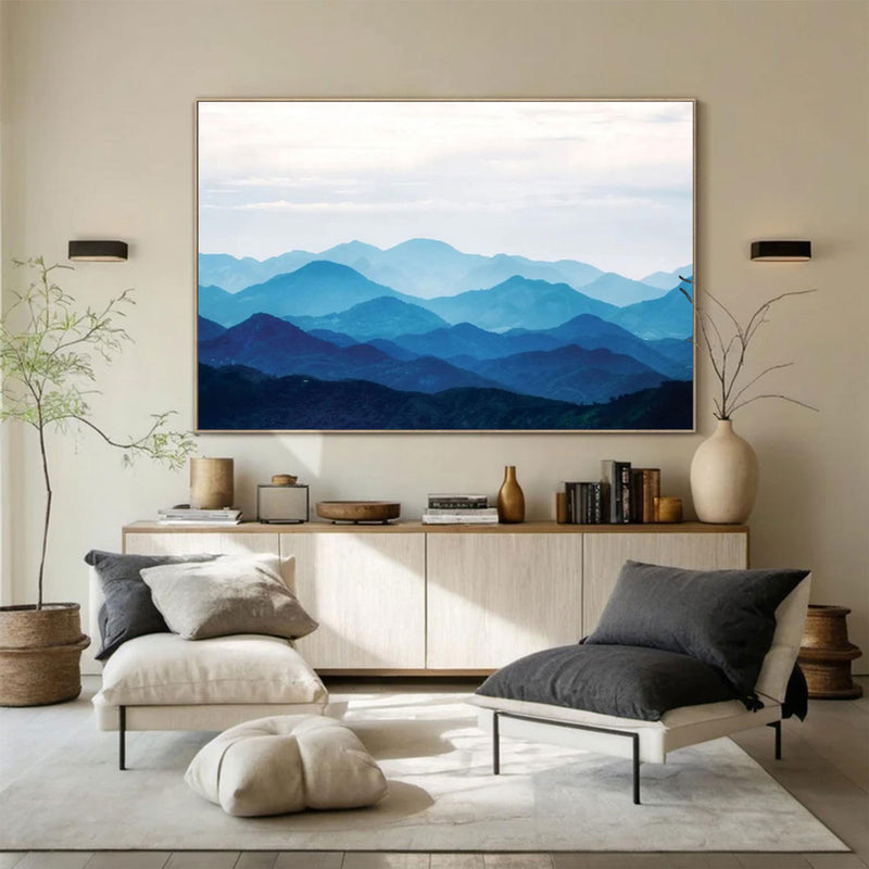 Large mountain painting blue painting of the mountains Large blue abstract art blue mountains artwork