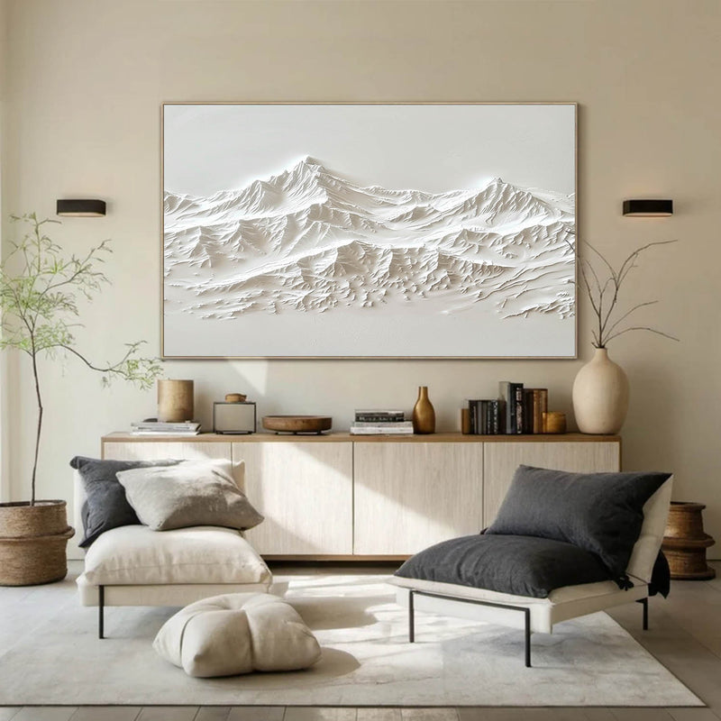 white Snow mountain painting white textured wall art Original 3D White Mountain Painting