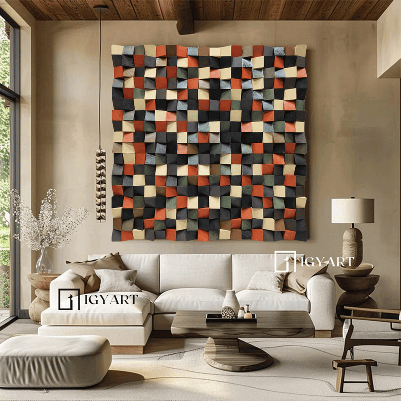 Geometric Wood Art Sculptured art Painting sculpture Textured Wall Decor Wood Block Art