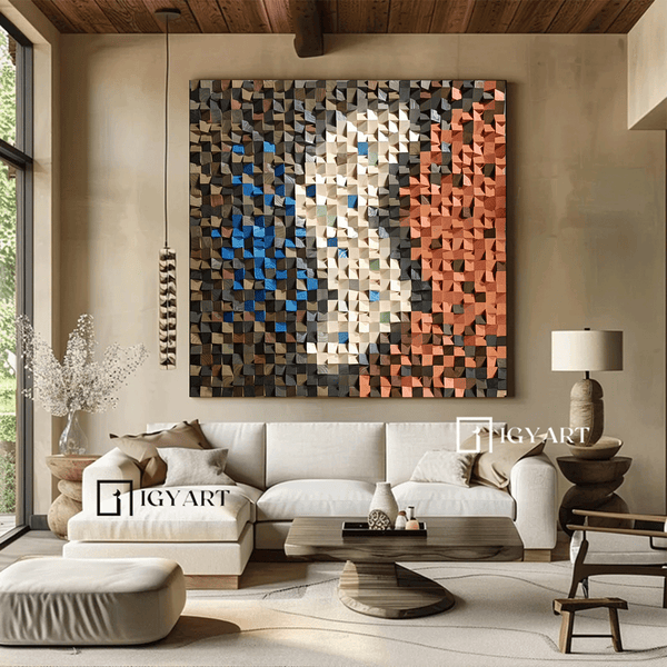 Geometric Wood Art Sculptured art Painting sculpture Textured Wall Decor Wood Block Art