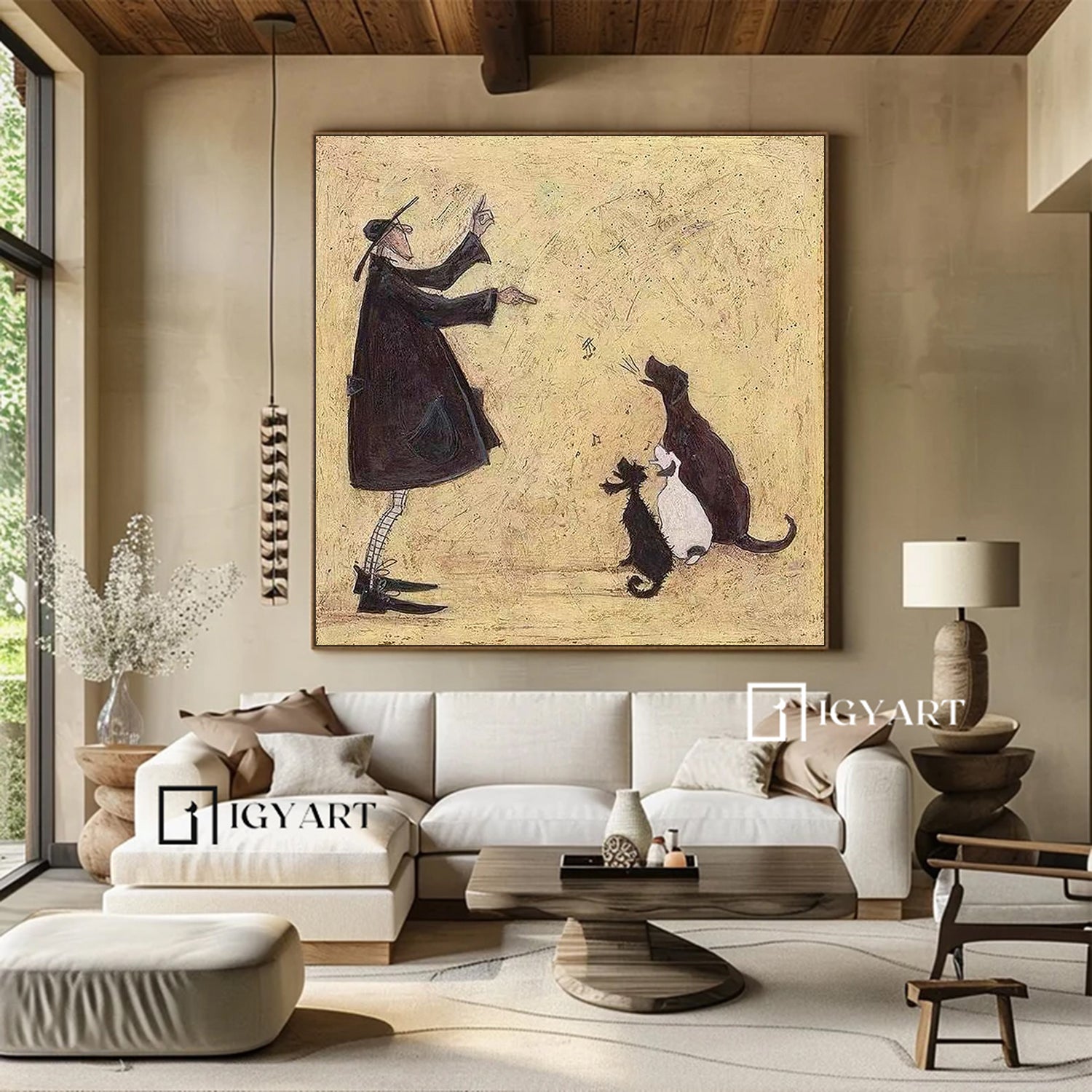 Funny Dog Lover Gift Man and Dog Art Vintage Folk Art Canvas Painting pet lover home decor
