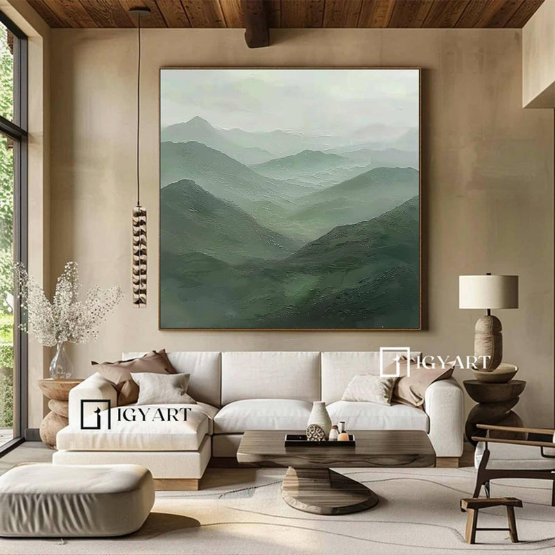 Green Abstract wall art sage green Mountains landscape art Mountain peaks Abstract Painting