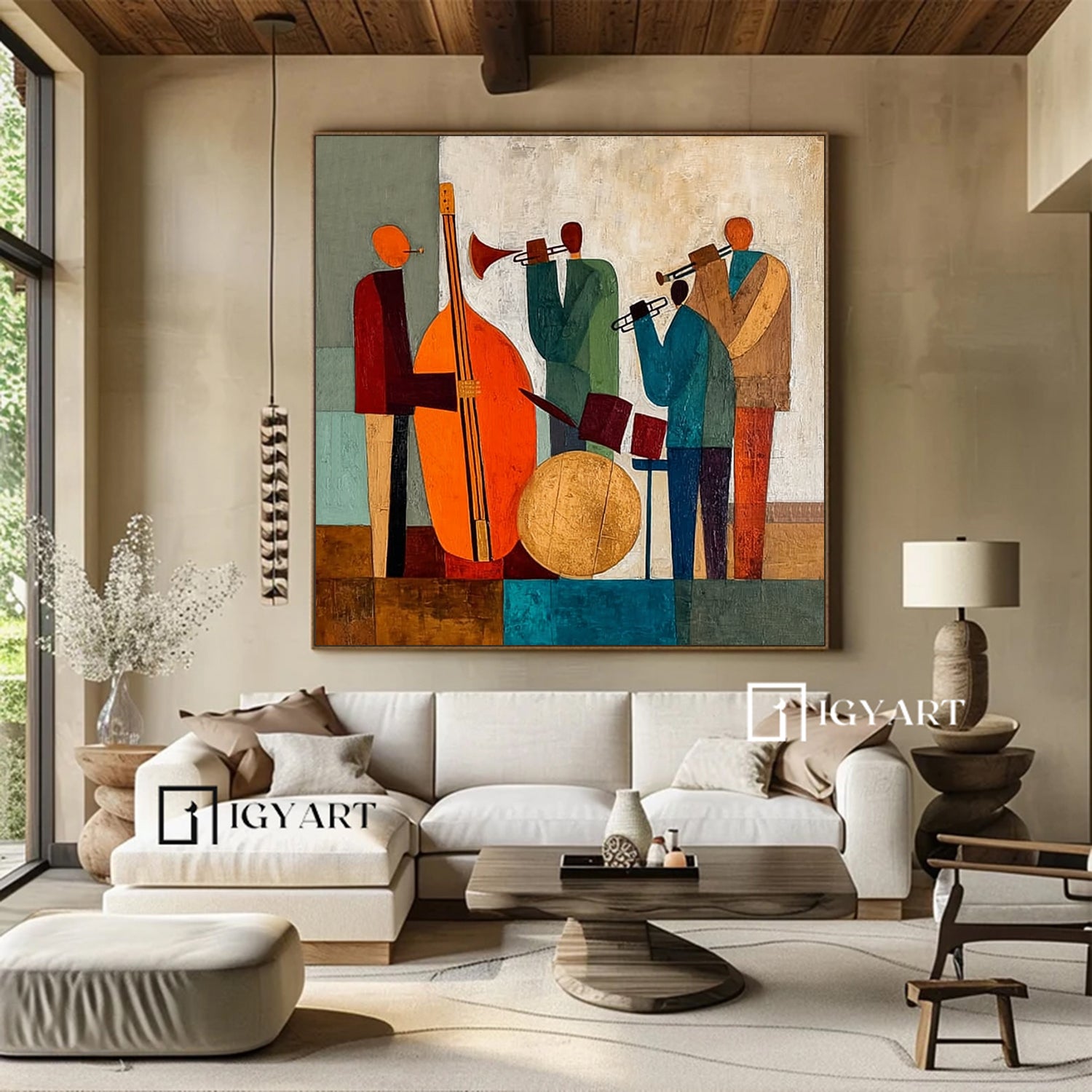 Sophisticated Jazz Band Abstract Wall Art - Textured Palette Knife Musical Painting for Modern Home