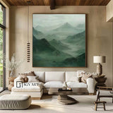 Green Abstract wall art sage green Mountains landscape art Mountain peaks Abstract Painting