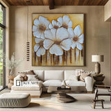 White And Golden Leaf Painting White and gold wall art White and gold Textured abstract Painting