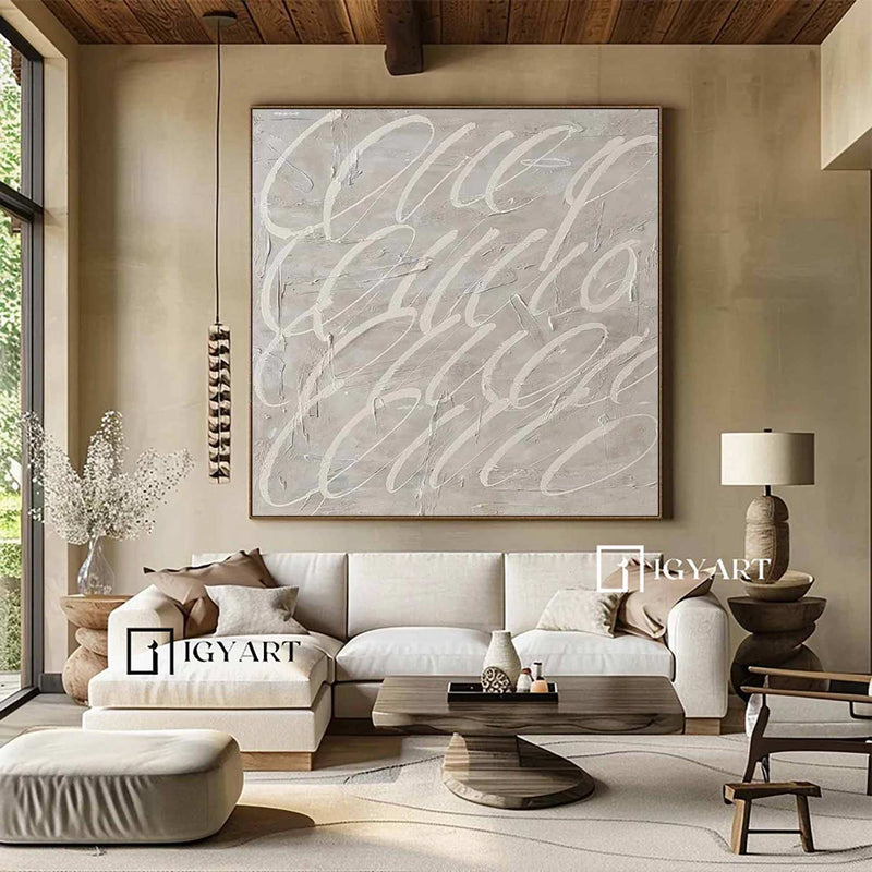 Beige White Abstract Painting Beige White Minimalist Wall Art Beige White Wabi Sabi Wall Art 