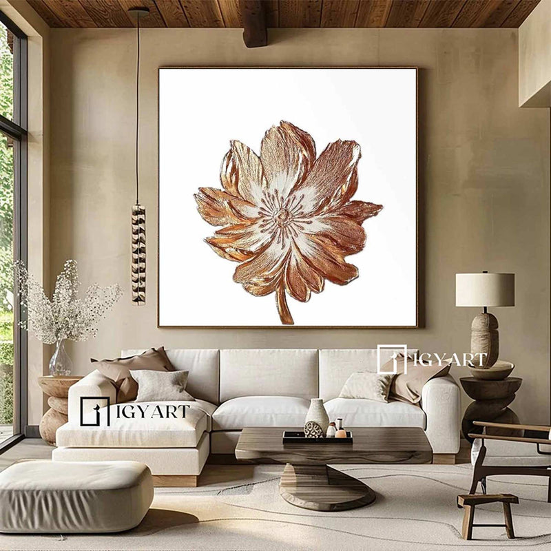 White And Golden Leaf Painting White and gold wall art White and gold Textured abstract Painting