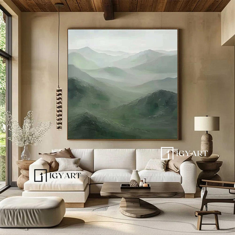 Green Mountains painting Green landscape painting Green Abstract wall art