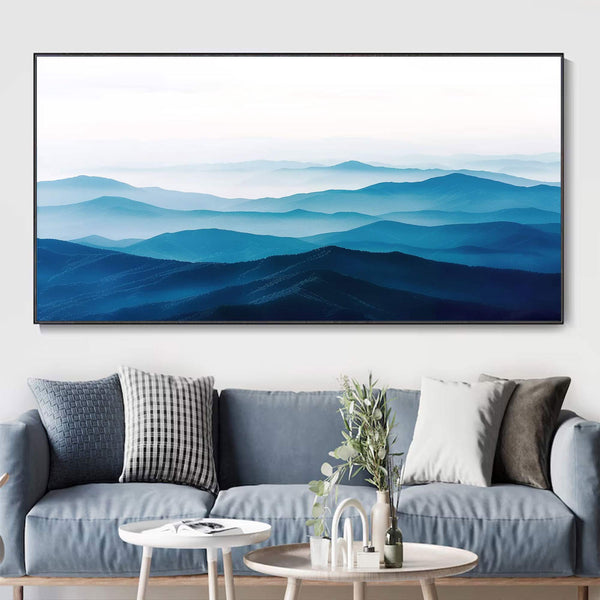 Large blue abstract art blue mountain landscape art Large mount paintings mountain wall art 