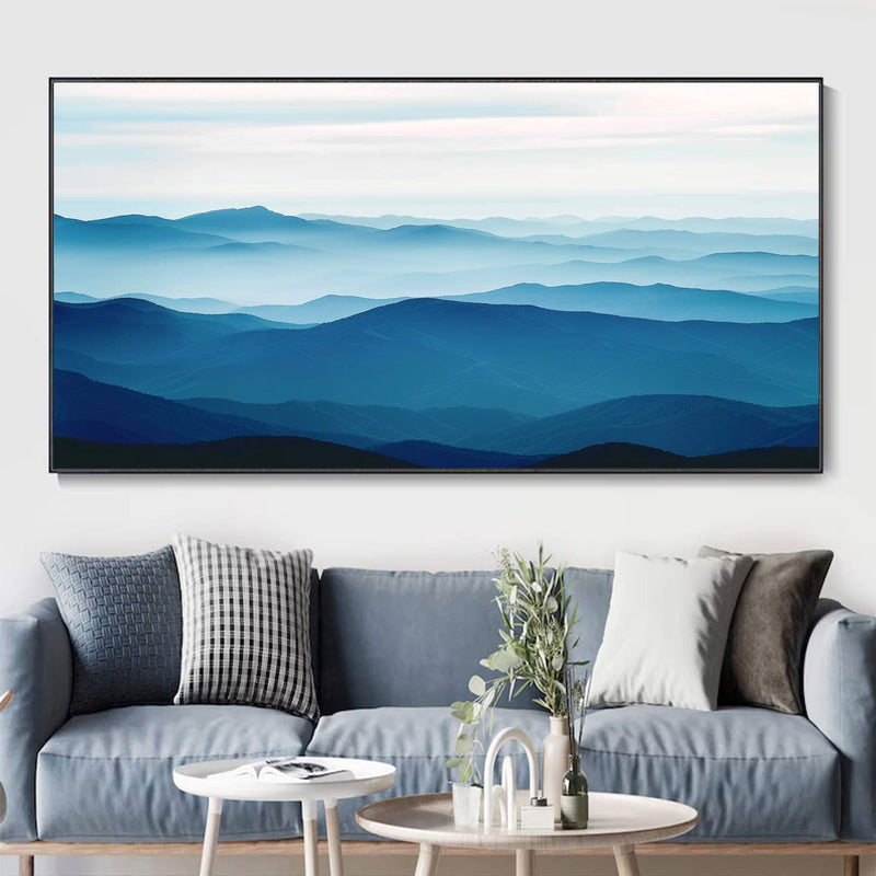 Large blue abstract art blue mountain landscape art Large mount paintings mountain wall art 