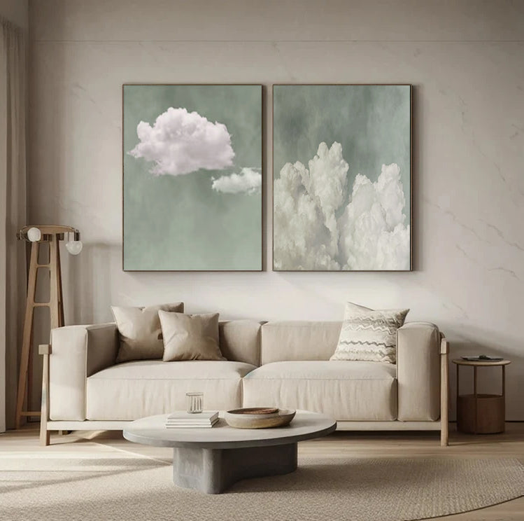 White cloud painting white cloud sky painting green abstract painting