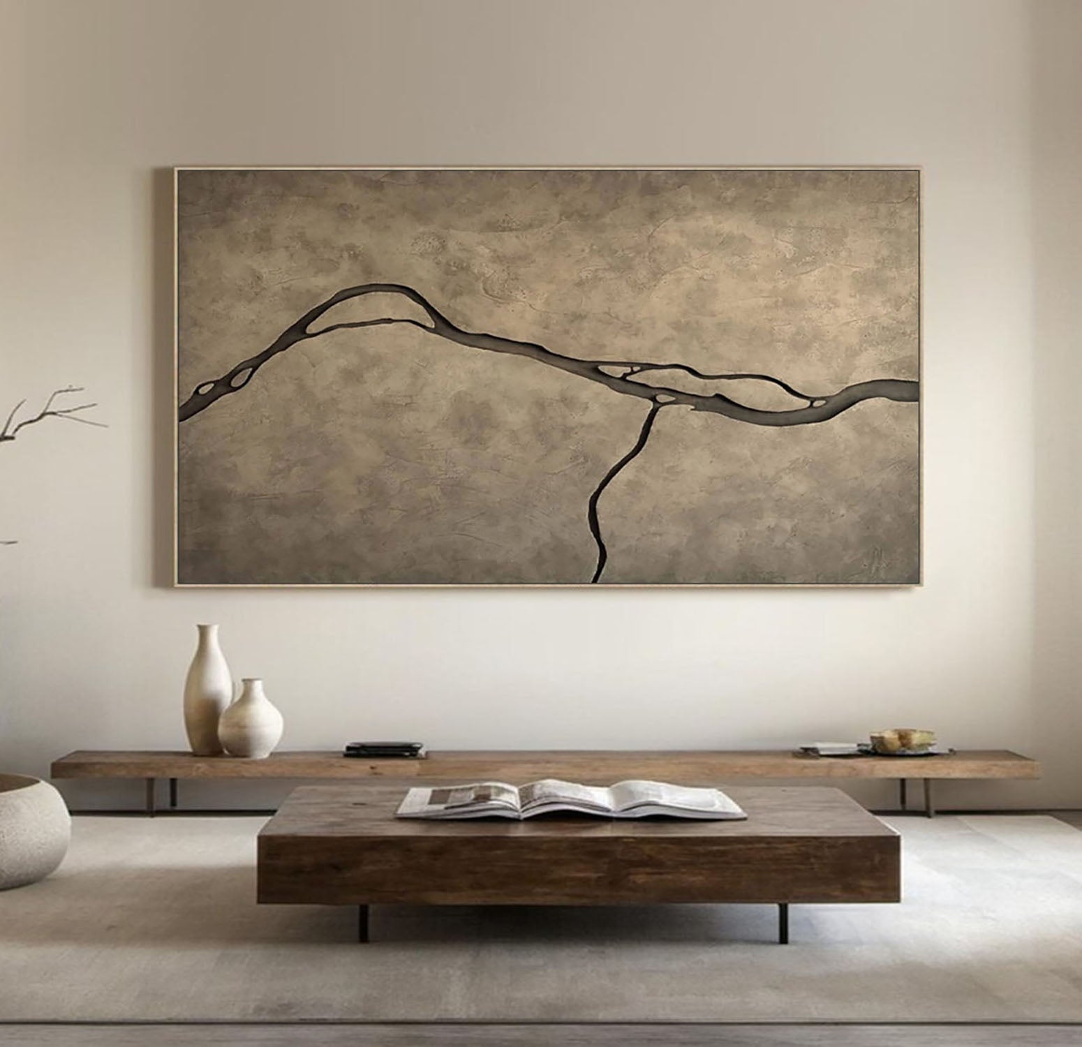Earth Tone Wood Wall Art, Abstract Sandstone River Relief, Modern Boho Wabi Sabi Wall Decor