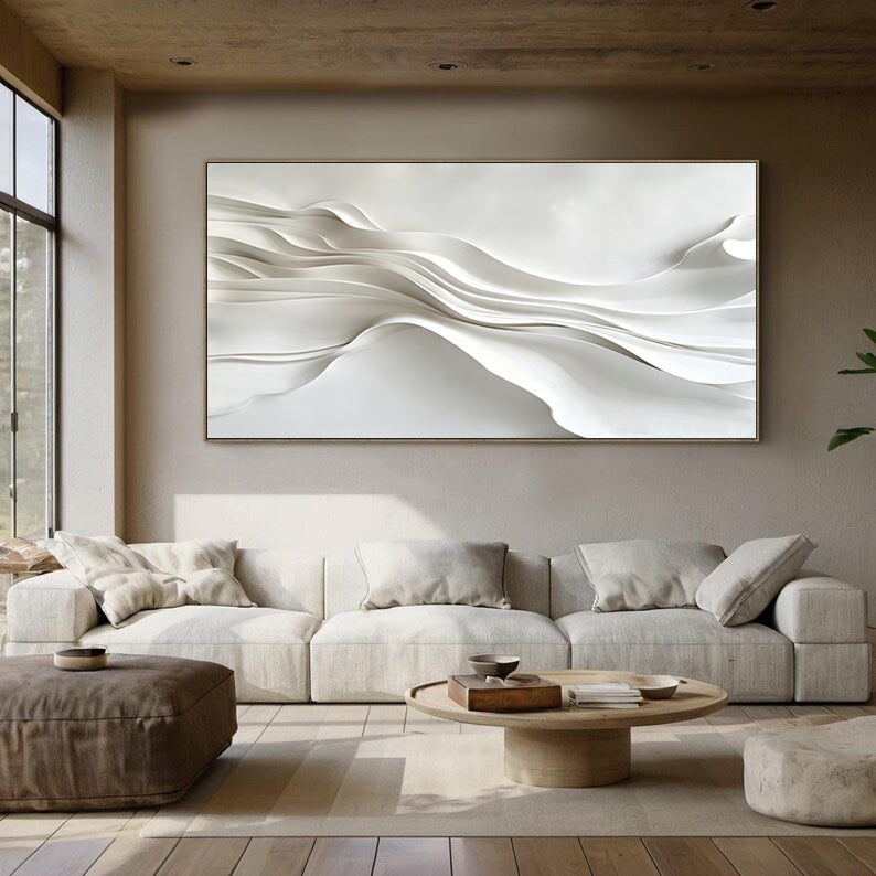 Large White 3D Abstract Wood Wall Painting Original hand-painted 3D textured wall art 