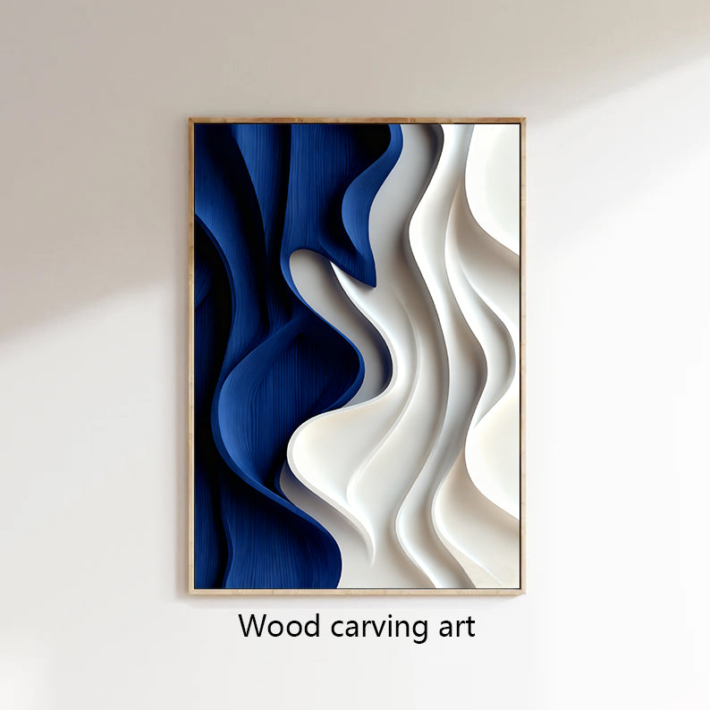 Blue Sculptured art Painting Wood carving wall art Blue 3D Textured Wall art
