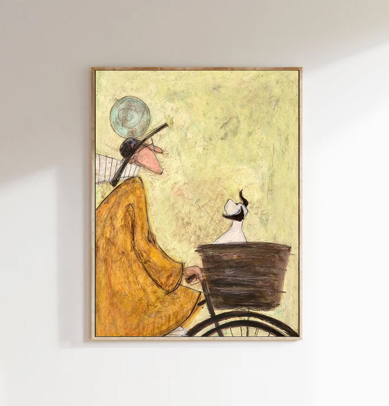 Hand-Painted Vintage Mid-Century Style Bicycle Wall Art | Whimsical Textured Canvas Painting