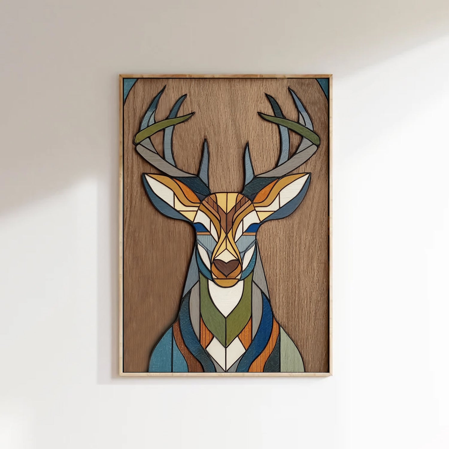colorful Abstract wooden deer art Living room geometric deer decor