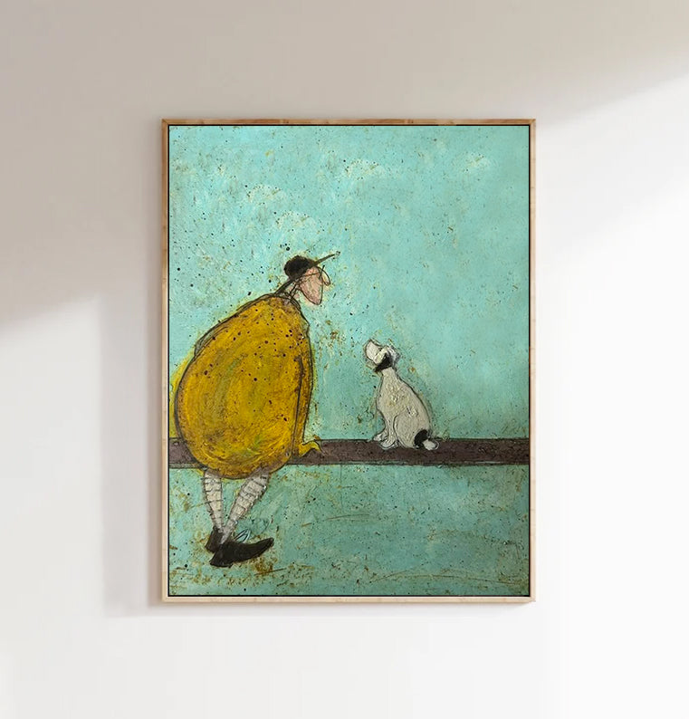 Whimsical Man and Loyal Dog Canvas Wall Art - Modern Minimalist Palette Knife Oil Painting for Living Room