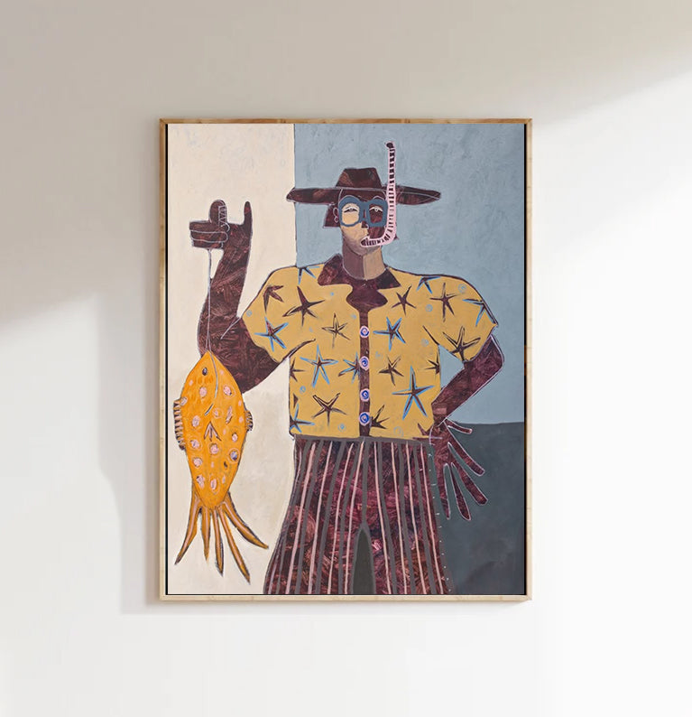 Modern Folk Art Painting, Contemporary Figurative Art Wabi-Sabi Wall Decor