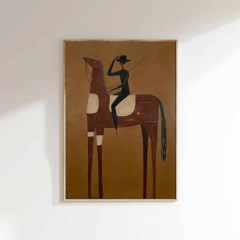 Abstract Horse and Rider Painting Neutral Earth Tone Horse art Decor