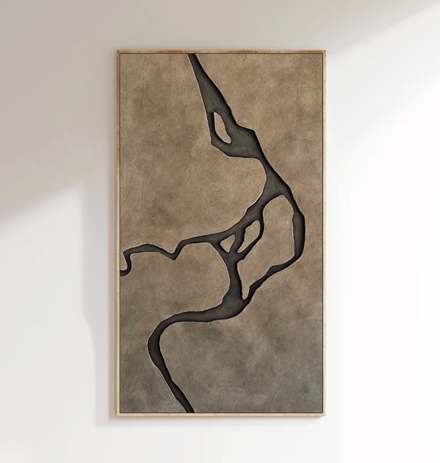 Large 3D Wood Carving Wall Art - Modern Terracotta Textured Painting for Living Room