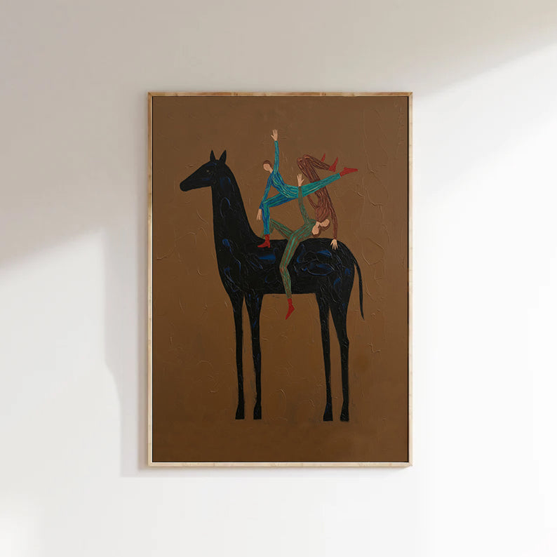 Abstract Horse and Rider Wall Art - Minimalist Equestrian Painting