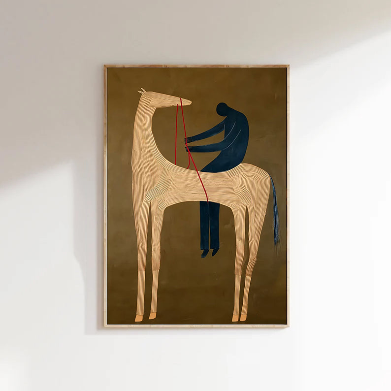 Abstract Horse and Rider Painting - Modern Minimalist Equestrian Wall Art