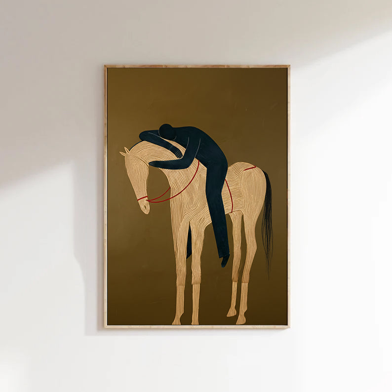 Minimalist Figure & Horse Painting Abstract Horse Art Equestrian Wall Art