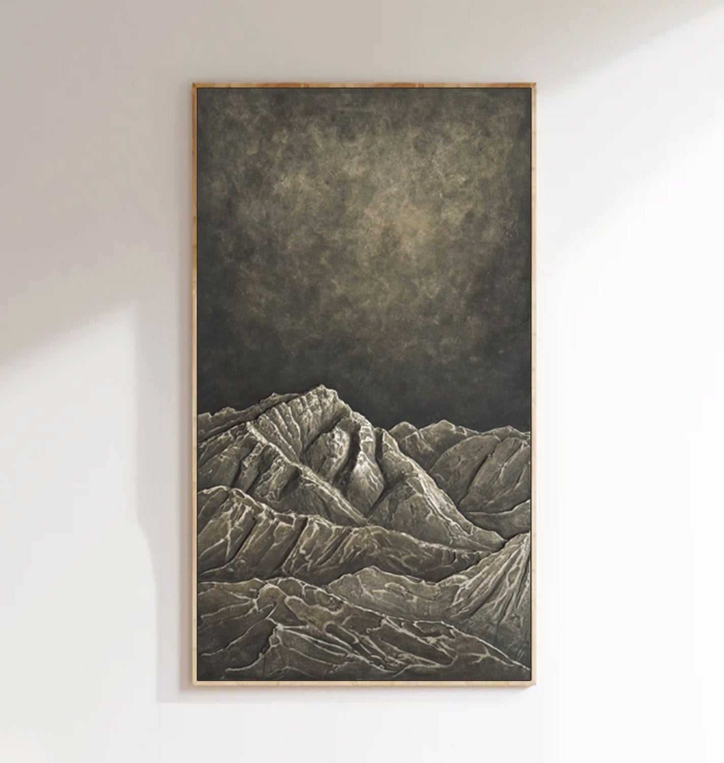 Modern Minimalist 3D Wood Wall Art - Wabi-Sabi Plaster Style Mountain Relief for Living Room