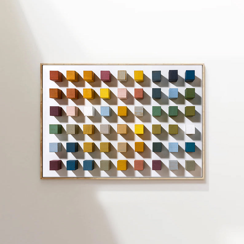 Colorful Geometric Wood Wall Art Hand-painted Wood Blocks Home Decor