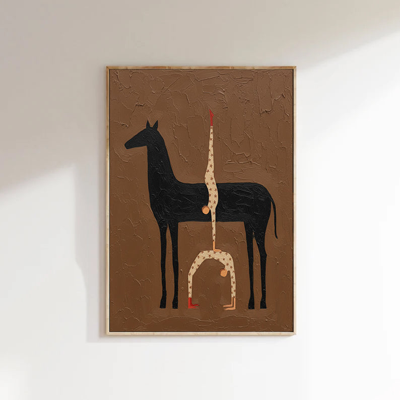 Abstract Horse Art Earth Tone Modern Equestrian Wall Decor Contemporary Folk Art