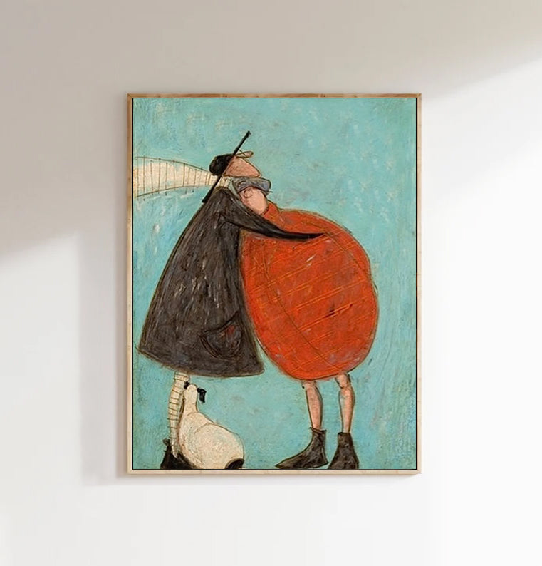 Romantic Embrace Hand-Painted Oil Painting - Modern Abstract Couple Wall Art
