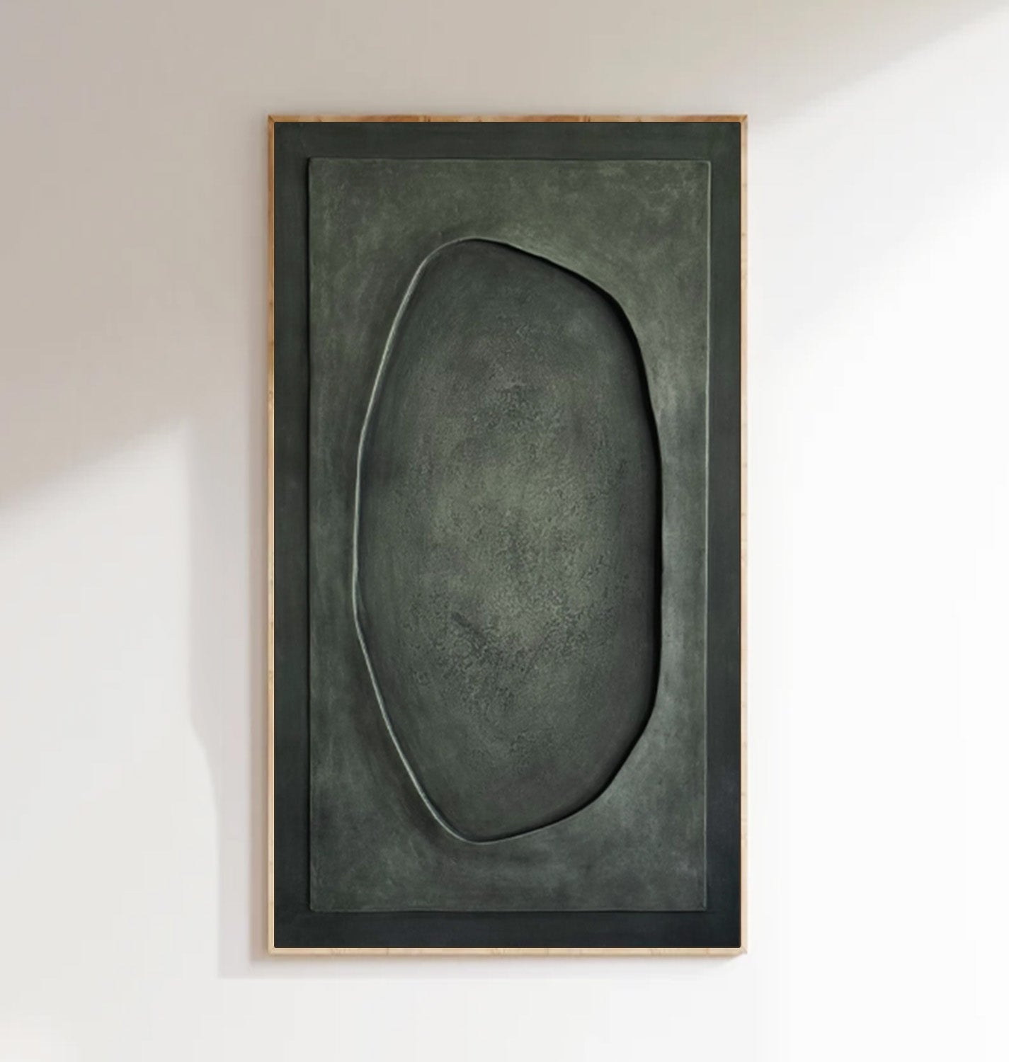 Dark Green 3D Wood Wall Art - Modern Industrial Carved Wood Panel  for Minimalist Living Room