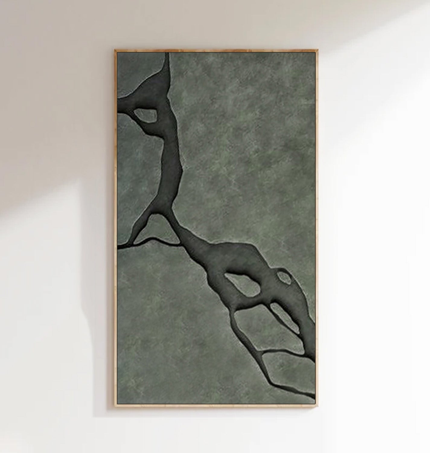 Green 3D Wood Carving Wall Art - Modern Olive Green Textured Painting for Living Room