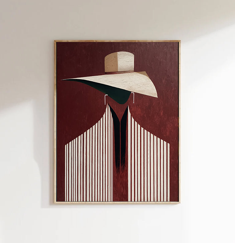 Burgundy background Wall Art Contemporary Abstract Portrait Painting 