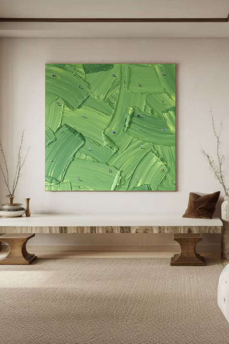 Green Textured Wall Art Large Green Abstract Painting Green Canvas Wall Art Golf Course Painting