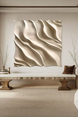 Wood carving wall art Beige Sculptured art Painting Beige 3D Textured Wall Decor Customizable colors