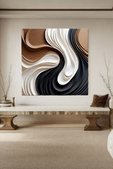 Black Sculptured art Art Black and white 3D textured wall art Wood carving wall art Customized colors