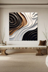 Black Sculptured art Art Black and white 3D textured wall art Wood carving wall art Customized colors