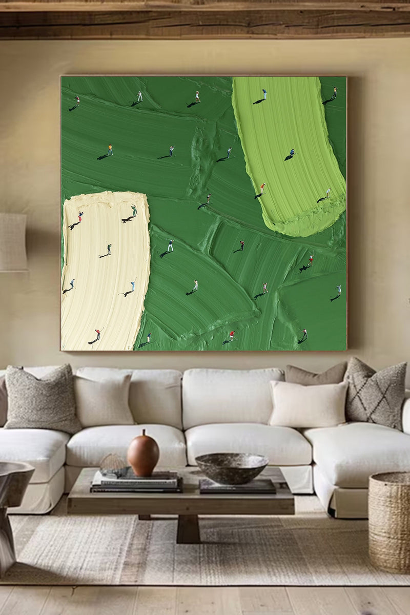 Large Green Abstract Painting Green Golf Canvas Wall Art Green Textured Wall Art Golf Course Painting