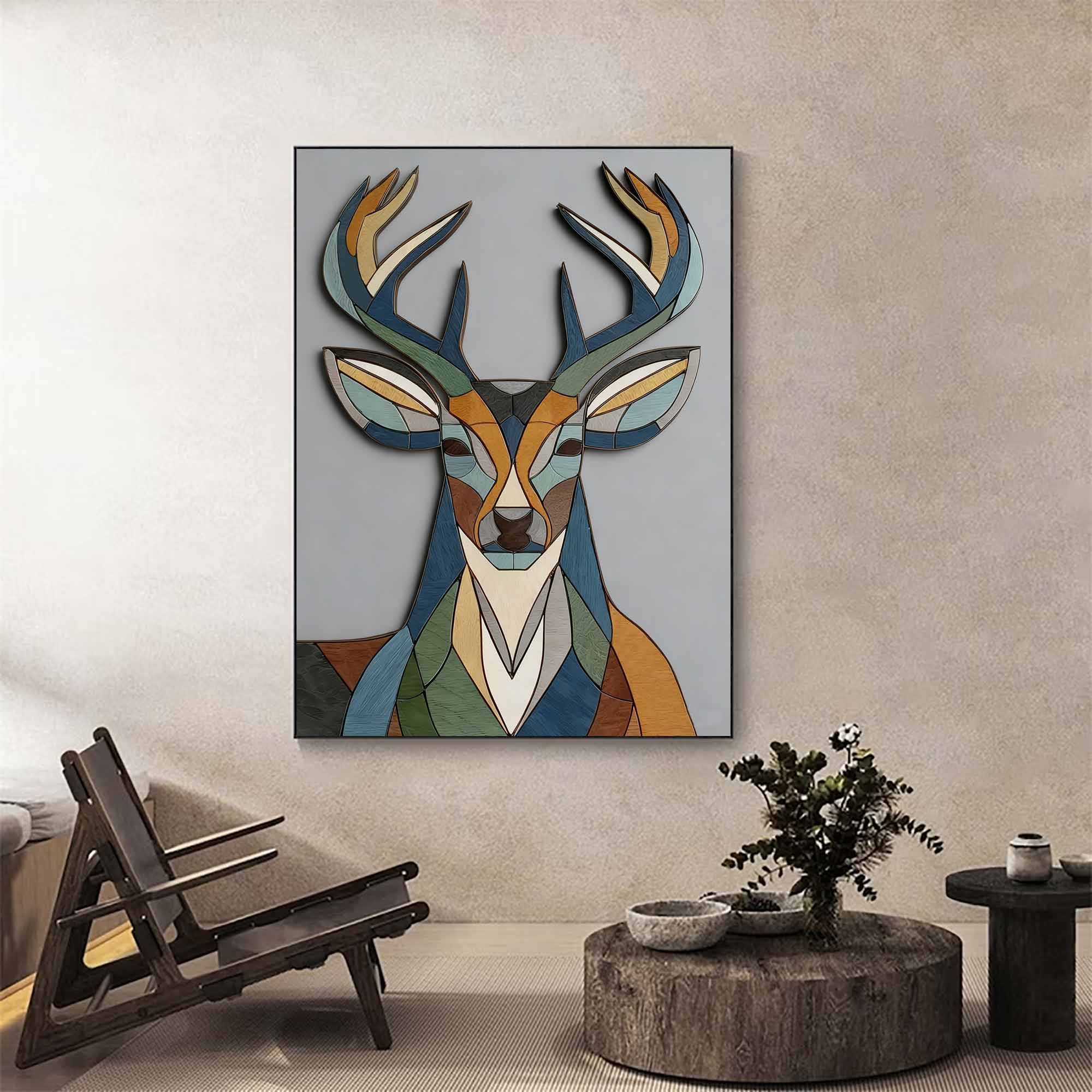Modern polygonal deer wall hanging Housewarming gift deer wall art