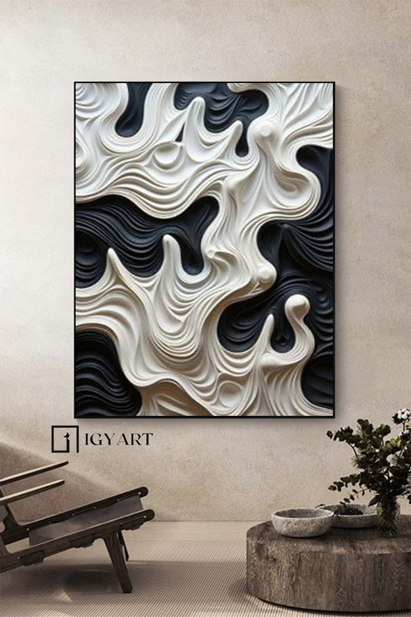 Black and White sculpture Wall art Black Wood carving wall art Black sculpture Textured Wall art Black Abstract Art