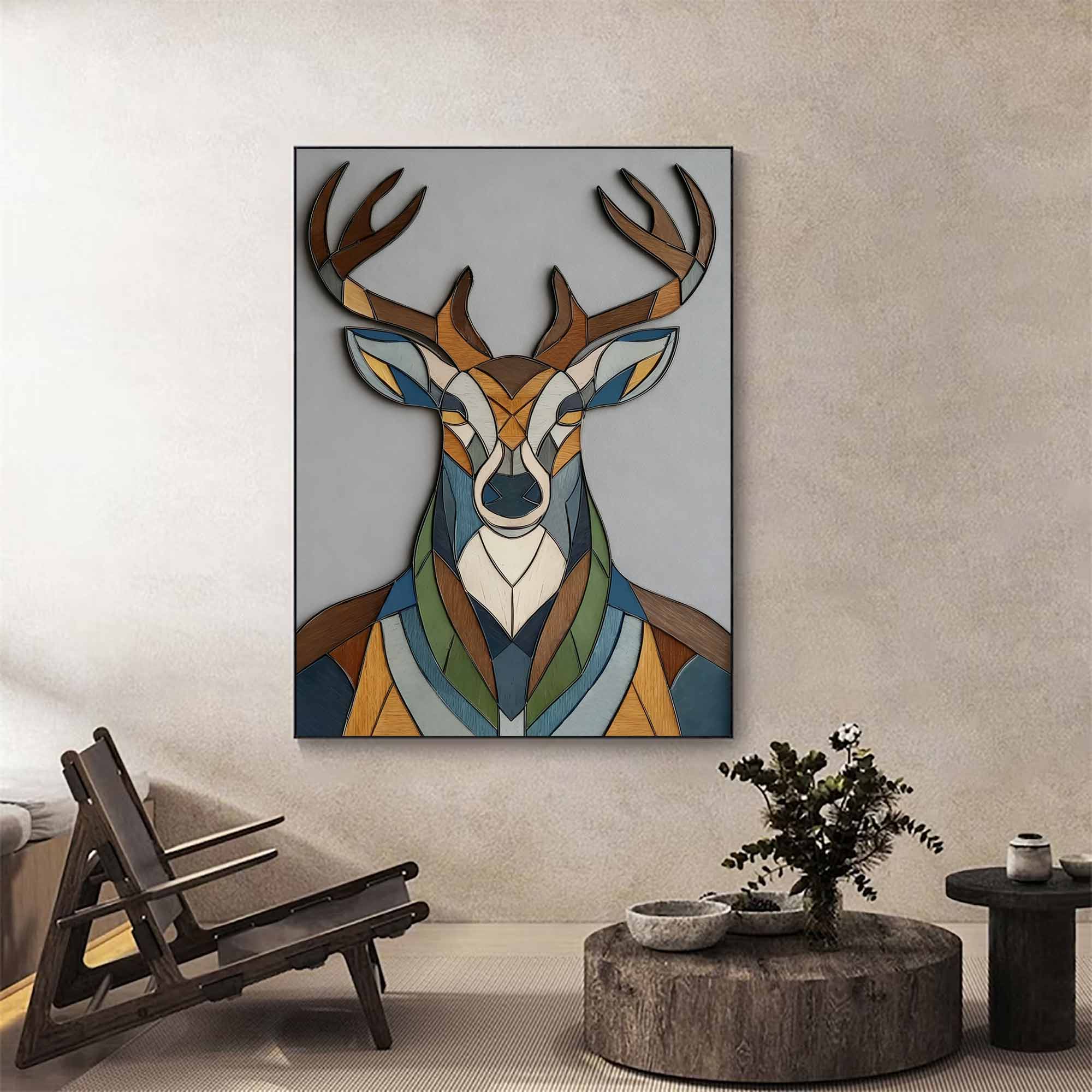 Contemporary animal geometric decor wooden Minimalist stag wall art 