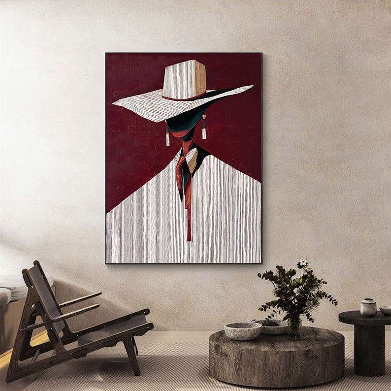 Minimalist Figure Painting Burgundy background Abstract Portrait Painting