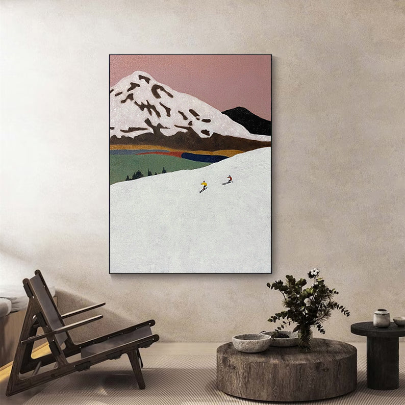 Snow mountain painting, ski sports painting, mountaineering painting
