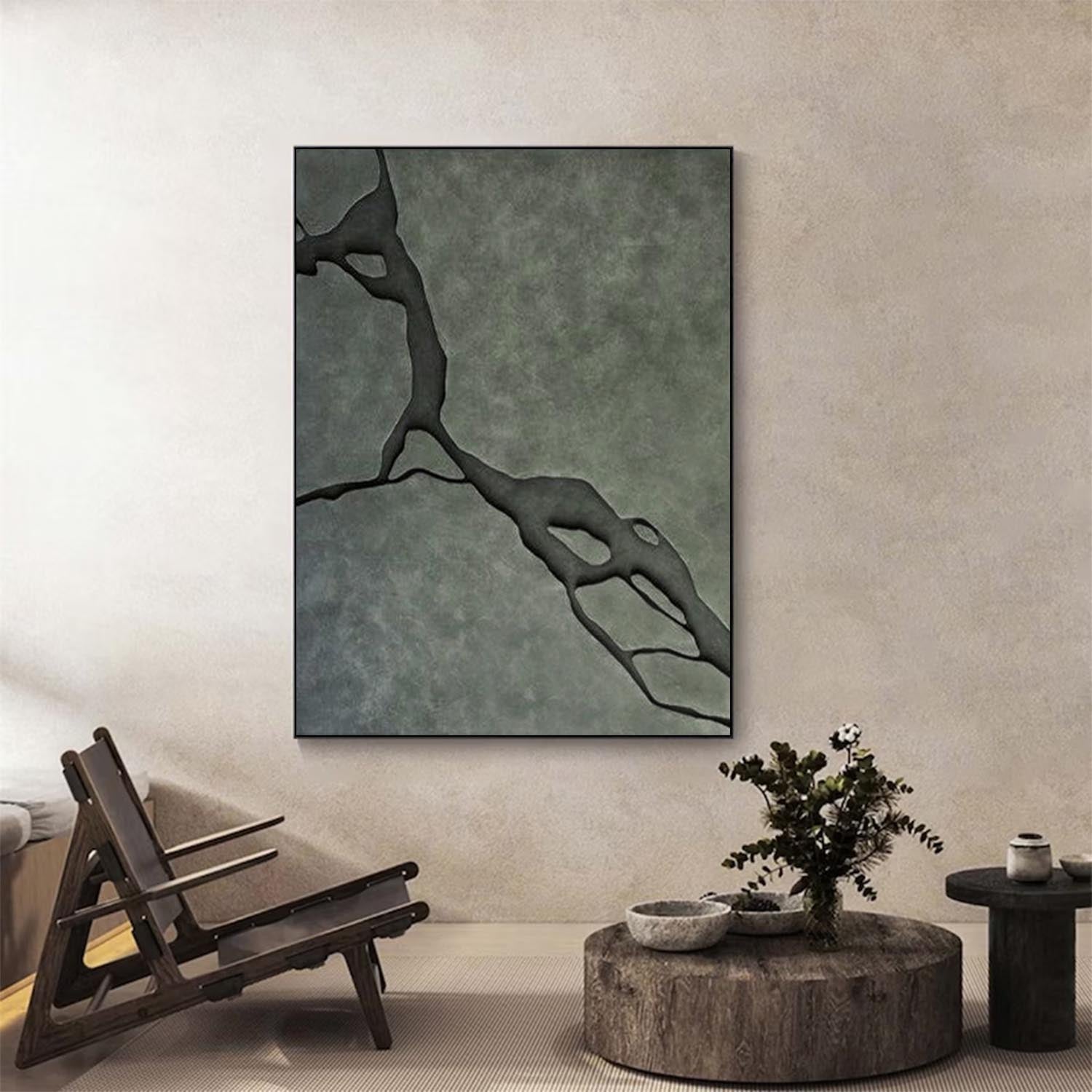 Modern Olive Green 3D Wood Wall Art Minimalist Wood Carving Wall Decor