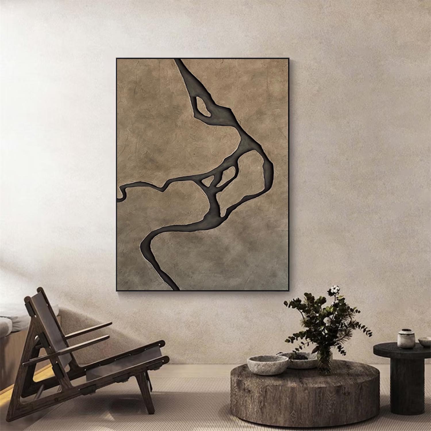 Hand-Carved River Veins Wood Wall Art - Wabi-Sabi 3D Relief Sculpture For Living Room Decor