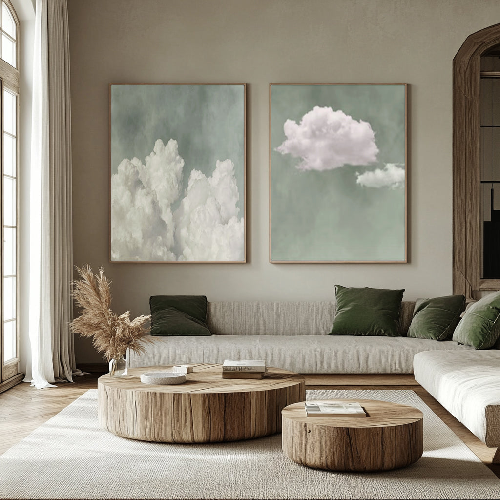 White cloud painting white cloud sky painting green abstract painting