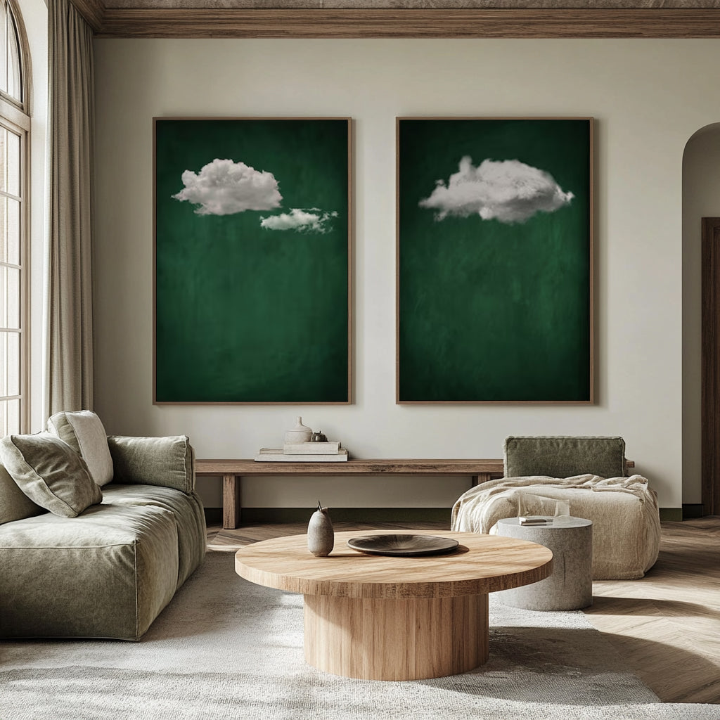 White cloud painting white cloud sky painting green abstract painting