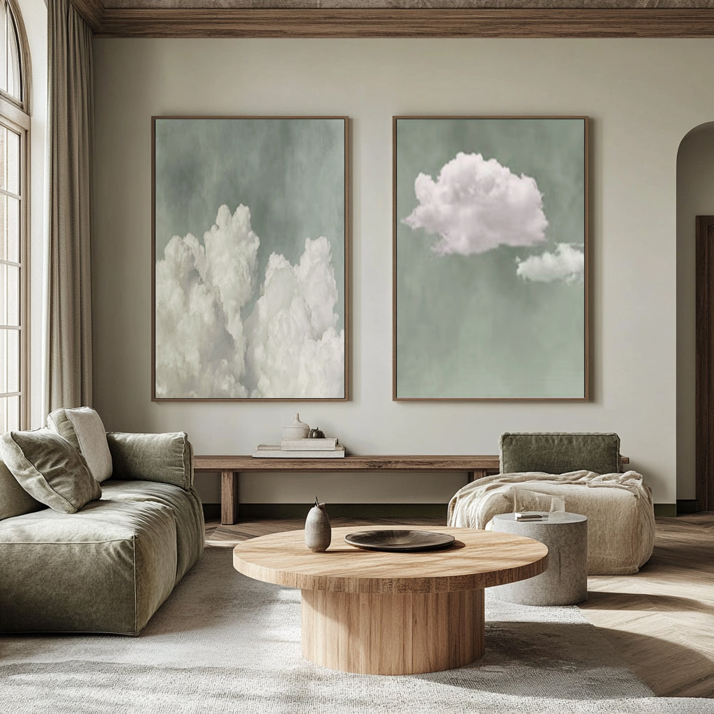 White cloud painting white cloud sky painting green abstract painting